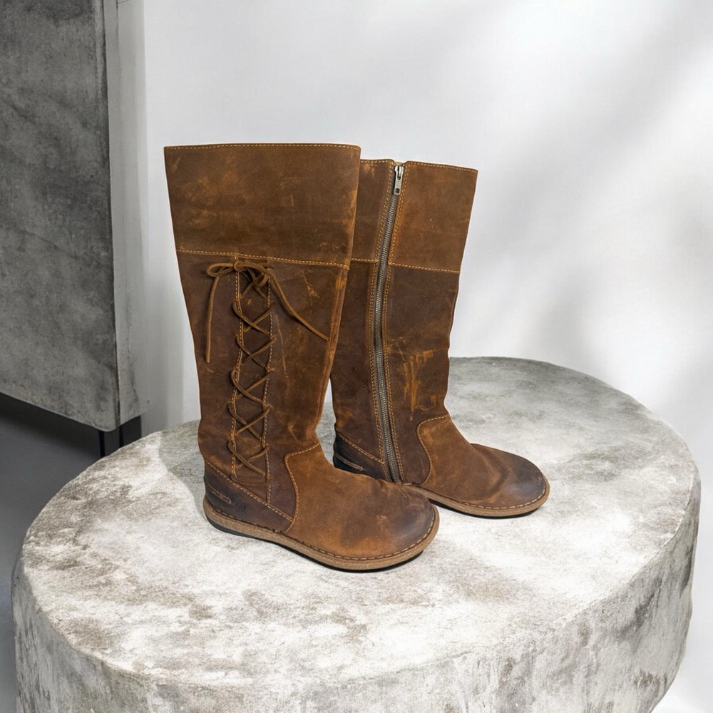 Born Tan Leather Lace-Up Boots